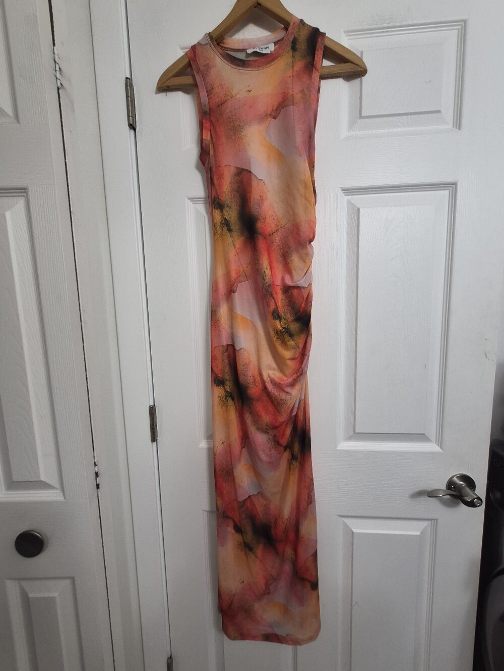 Sleeveless Abstract Coral & Black Maxi Dress